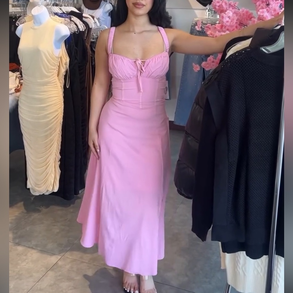 Pink Sleeveless Square-Neck Maxi Dress
